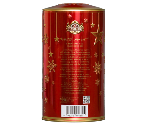 Winter Forest Crimson Red Tin Caddy - 75G Loose Leaf Black Tea