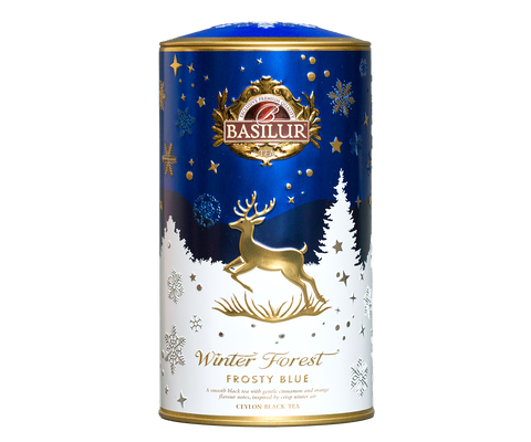 Winter Forest Frosty Blue Tin Caddy - 75G Loose Leaf Black Tea