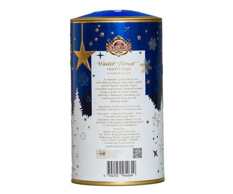 Winter Forest Frosty Blue Tin Caddy - 75G Loose Leaf Black Tea