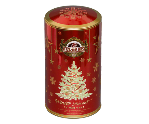 Winter Forest Crimson Red Tin Caddy - 75G Loose Leaf Black Tea