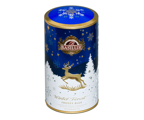 Winter Forest Frosty Blue Tin Caddy - 75G Loose Leaf Black Tea